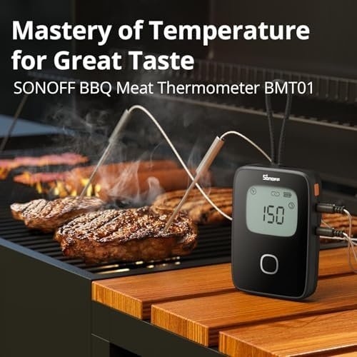 Sonoff Et Termometresi, Sigara İçen Fırın İçin Kablosuz Et Termometresi, 2 Problu Dijital Izgara Termometresi, Zamanlayıcı Modu, Akıllı Lcd Arka Işık, Bildirim Uyarısı, Barbekü Termometresi Ahşap