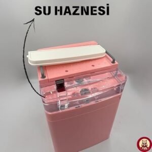 Oyuncak Buharlı Sesli Işıklı Kahve Makinesi Pilli Gerçekçi Su Akışlı Renk Değiştiren Bardaklı Mini Barista Seti Pembe Ahşap